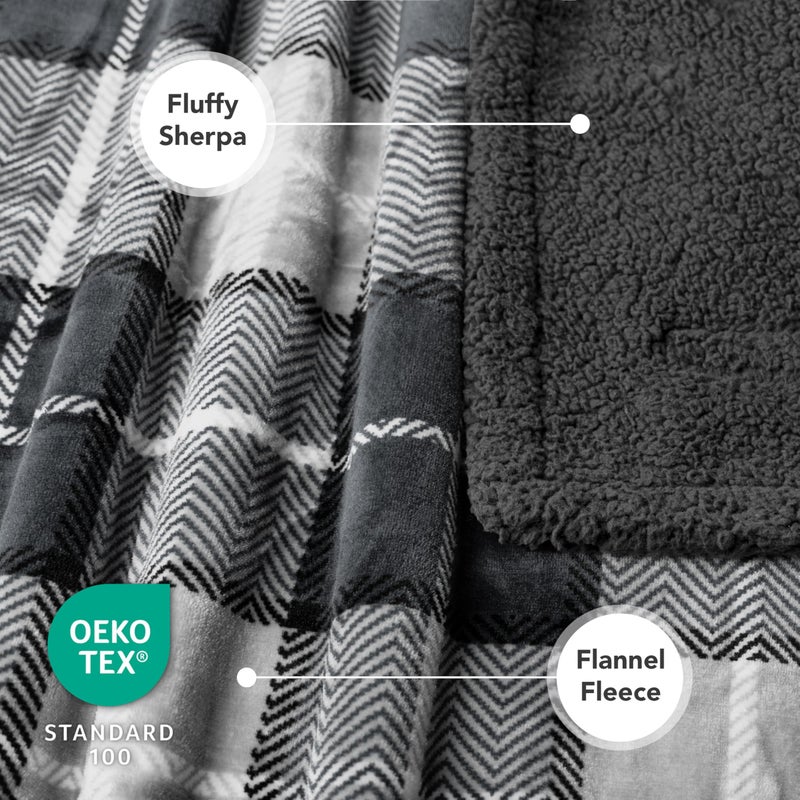PetAmi Dog Blanket for Bed, XL Pet Blanket Large Dogs, Fleece Furniture Couch Cover Protector Sofa Car Crate Kennel, Soft Sherpa Cat Throw Plush Reversible Washable, Twin 60x80 Plaid Dark Gray - Image 2